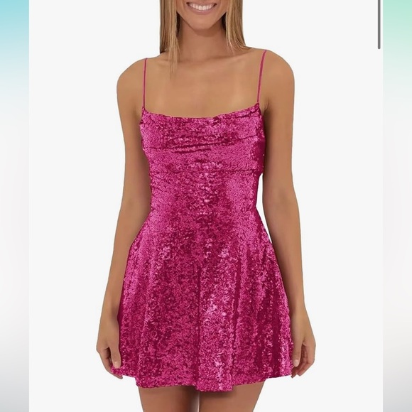 ✨ Magenta Pink Sequin Swooping Neck ✨ Medium, Never worn! - Picture 2 of 9